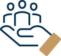 Hand outline holding 3 figures