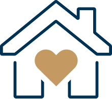 Outline of home with filled heart in the middle
