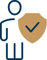 Outline of figure with checkmark of shield